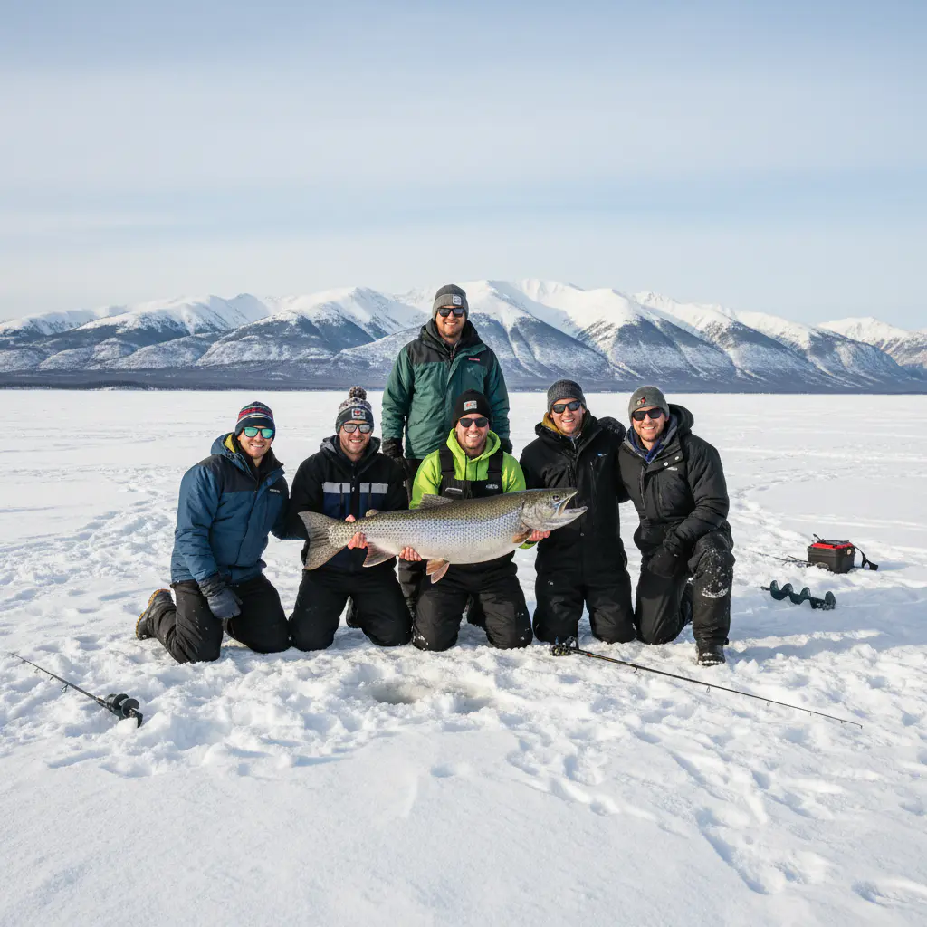 Group of friends holding a large caught fish