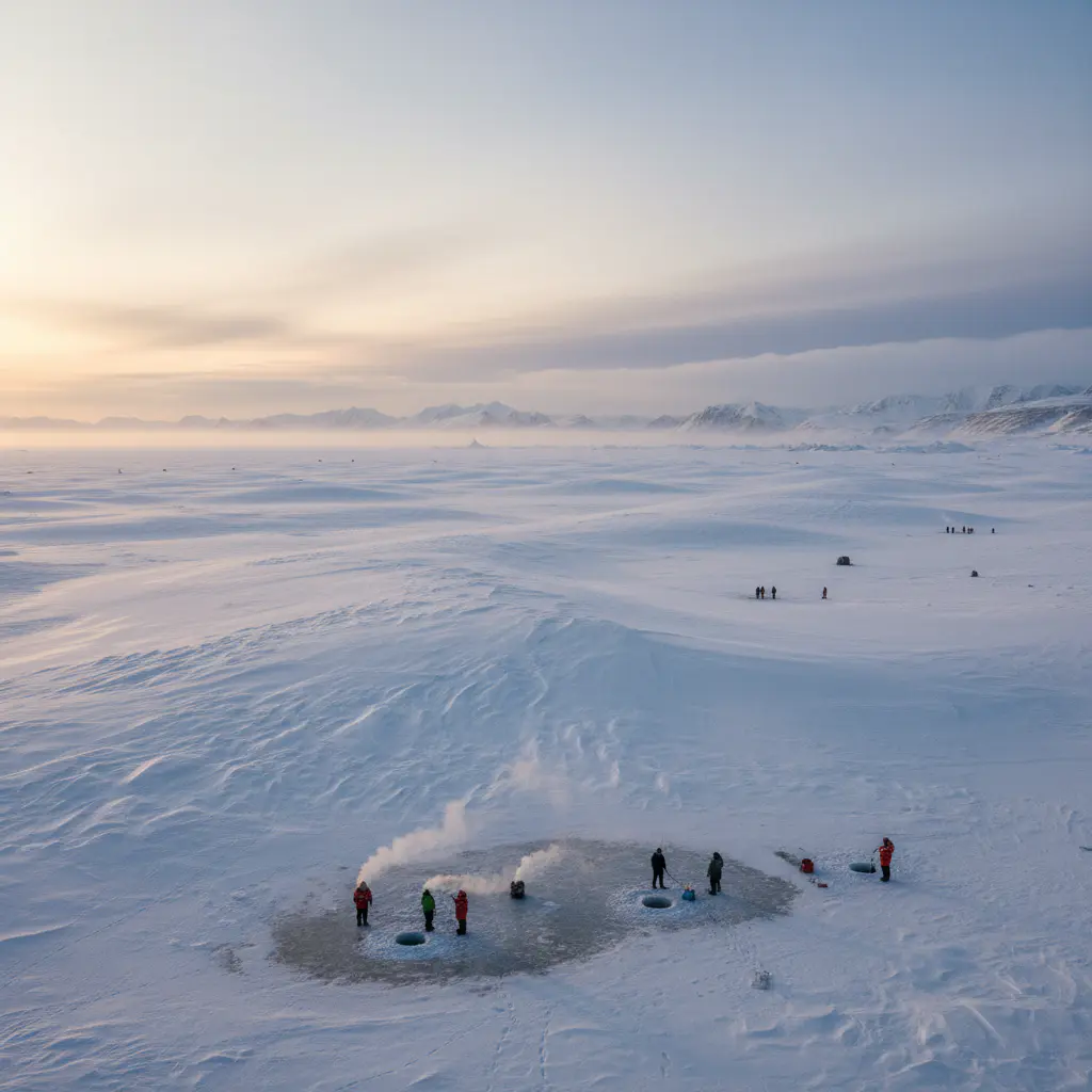 Panoramic frozen arctic tundra