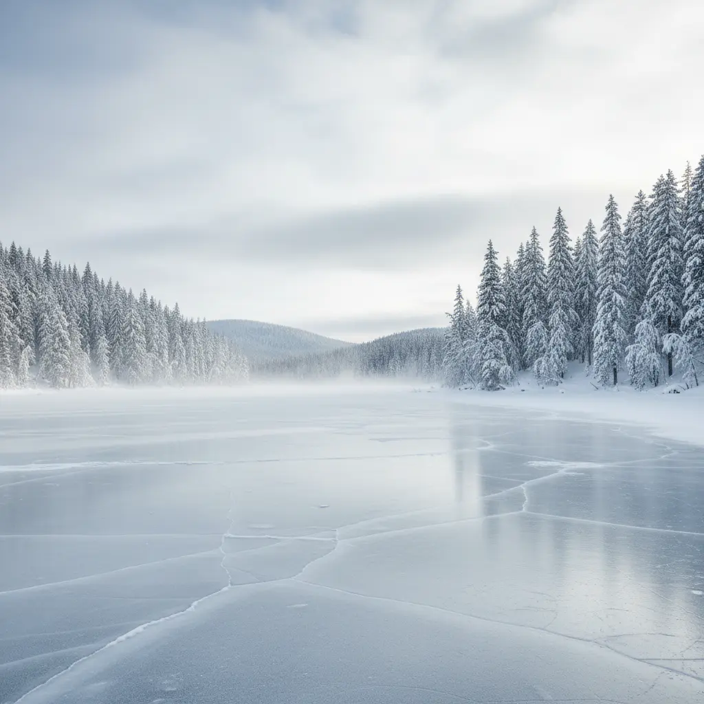 Beautiful winter landscape frozen lake